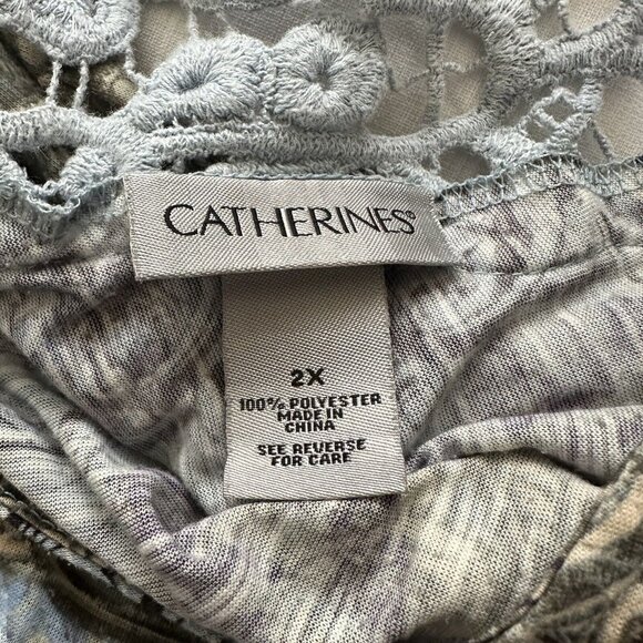 Catherines Tunic Shirt Women's 2X Rhinestone & Lace Embellished Blouse Tee Blue - Picture 8 of 8